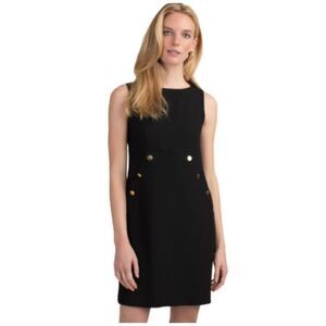 Trina Turk Heart Felt Mini Dress Fully Lined Crewneck Gold Buttons Black 2 NWT